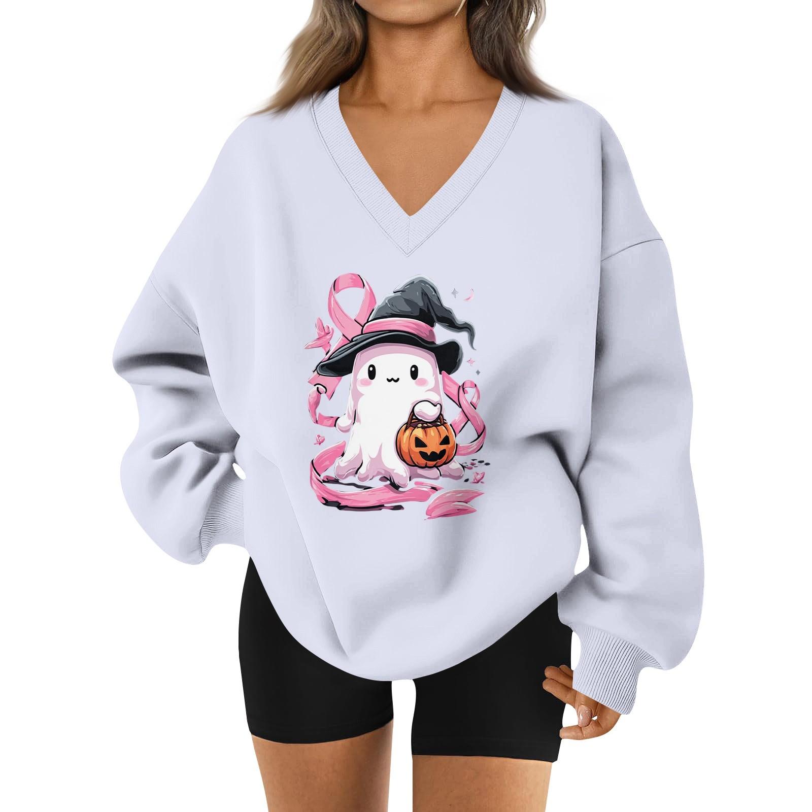 

Женский спортивный свитшот с V-образным вырезом, приспущенным плечом и принтом на Хэллоуин L
