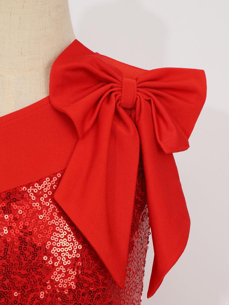 Girl Christmas Costume Sleeveless Sequins Stripes Tutu Dress Dance Dress Figure Skating Dress