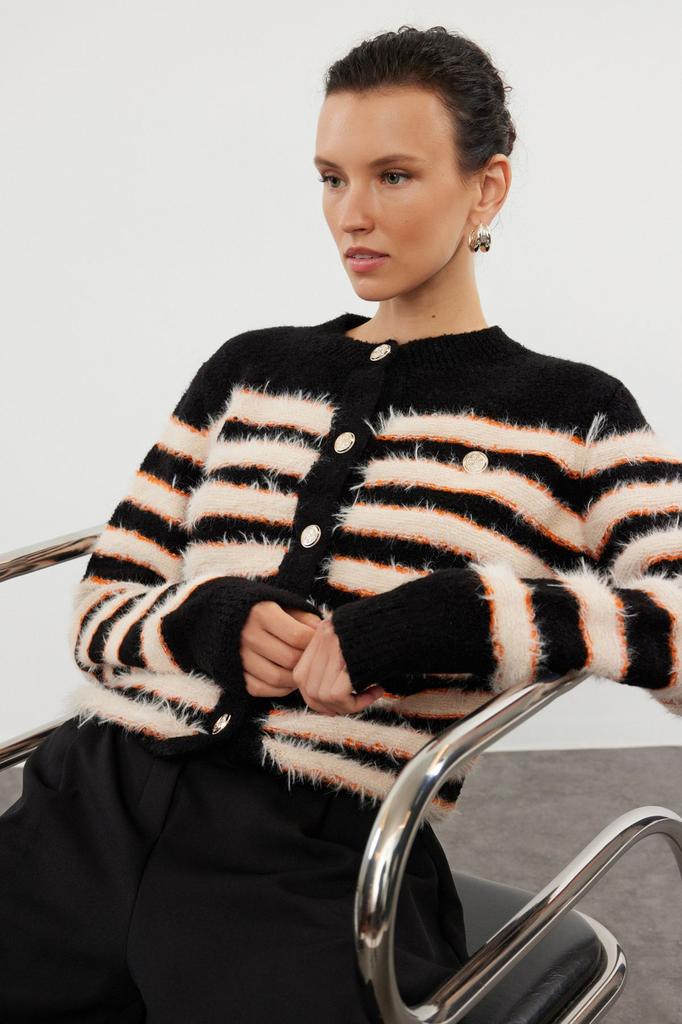 Women's Fashionable Stylish Cardigan Black Soft Textured Jacket Look Knitwear Cardigan