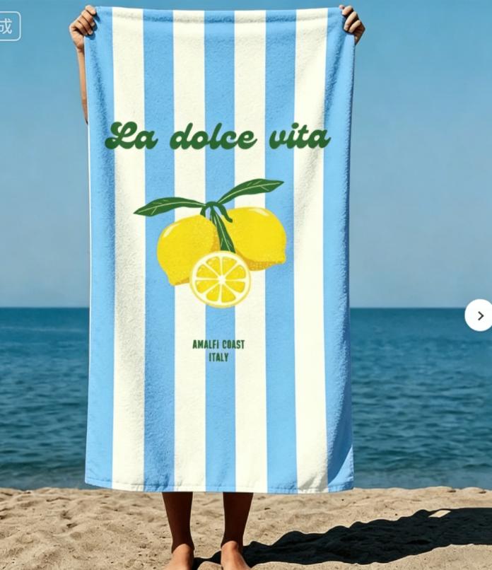 Summer Boho Style Lemons Dolce Vita Text Amalfi Coast Italy Art Style Beach Towel Swimming Pool Microfiber Quick-Dry Sand-Free