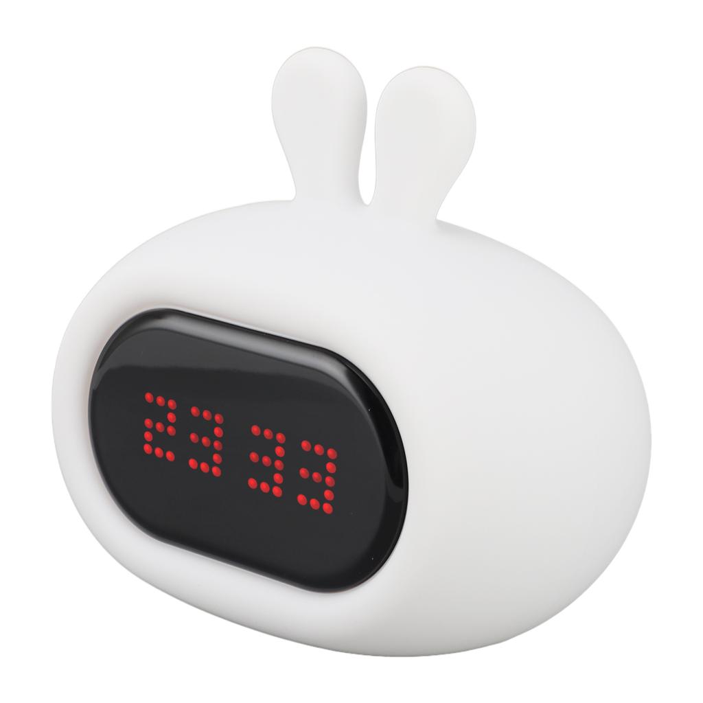 Cute Night Light Alarm Clock Kids Sleep Trainer Bunny Expression USB Rechargeable Colorful Silicone
