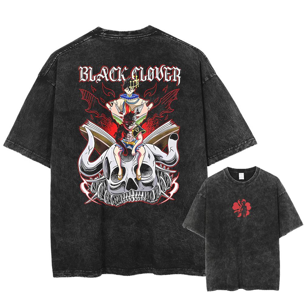 Men Women Black Clover T Shirt Asta Manga Tshirt Washed Cotton T-shirt Clothing Summer Short Sleeve Oversized Tees Streetwear