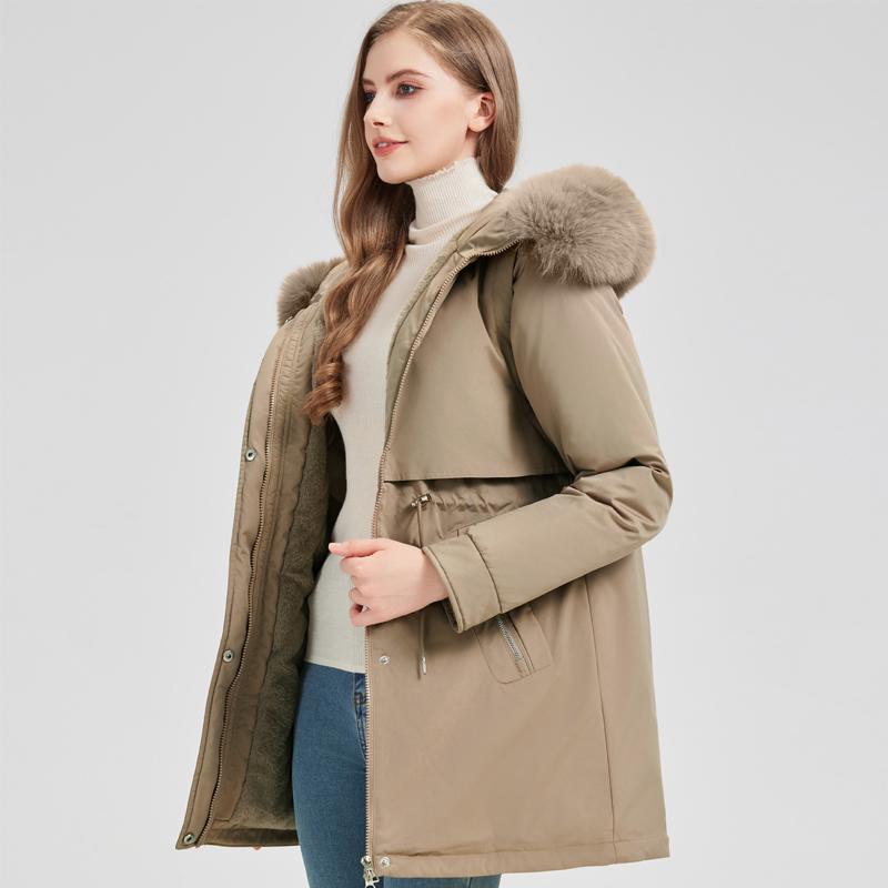 Fashion Winter Coat Female Long Parkas Hooded Faux Fur Collar Detachable Sleeves Loose Thick Warm Women's Jackets