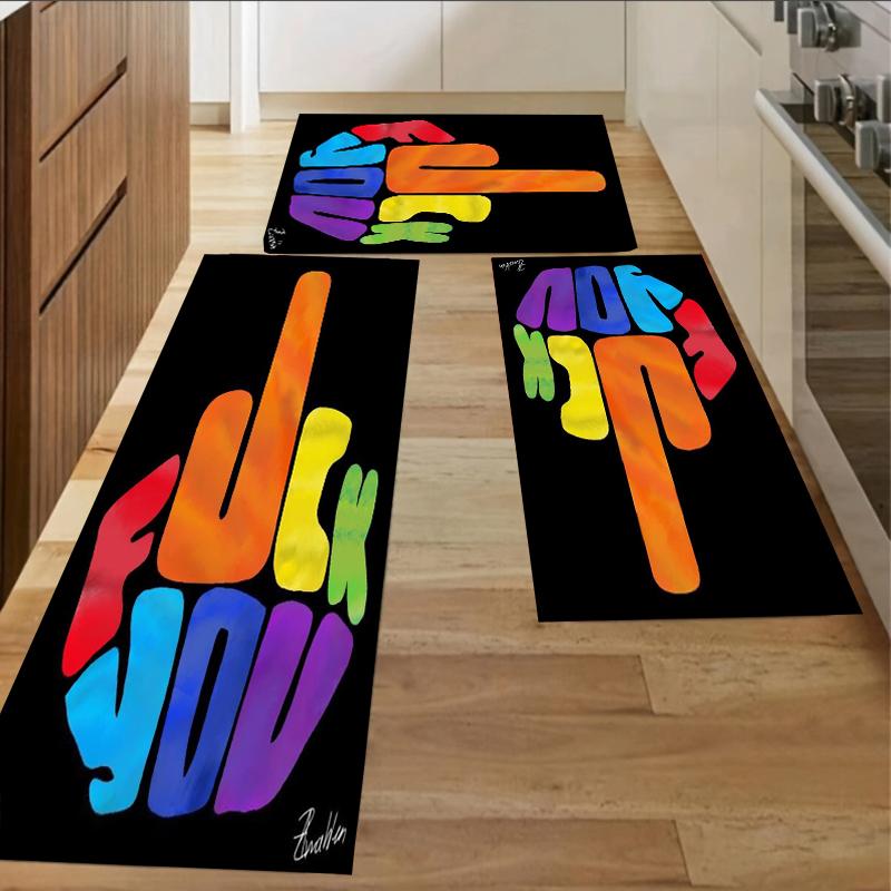 

Набор из 3 смешных кухонных ковриков Радуга показывает средний палец - Нескользящие, легко моющиеся напольные коврики для кухни, ванной комнаты и прихожей, Декор для дома 160cm x 230cm
