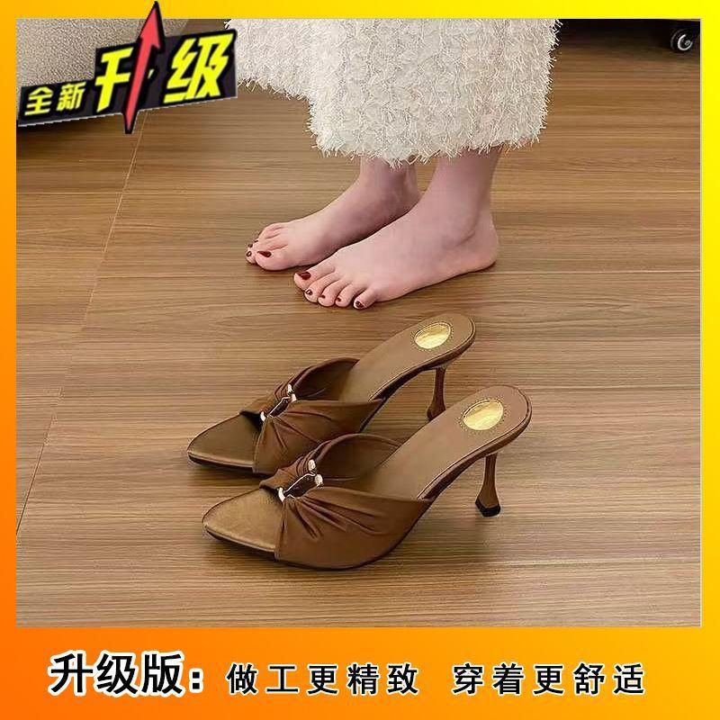 

Folded fashion metal buckle pointed toe sandals sexy stiletto women s shoes 2025 summer new stiletto high heels 40