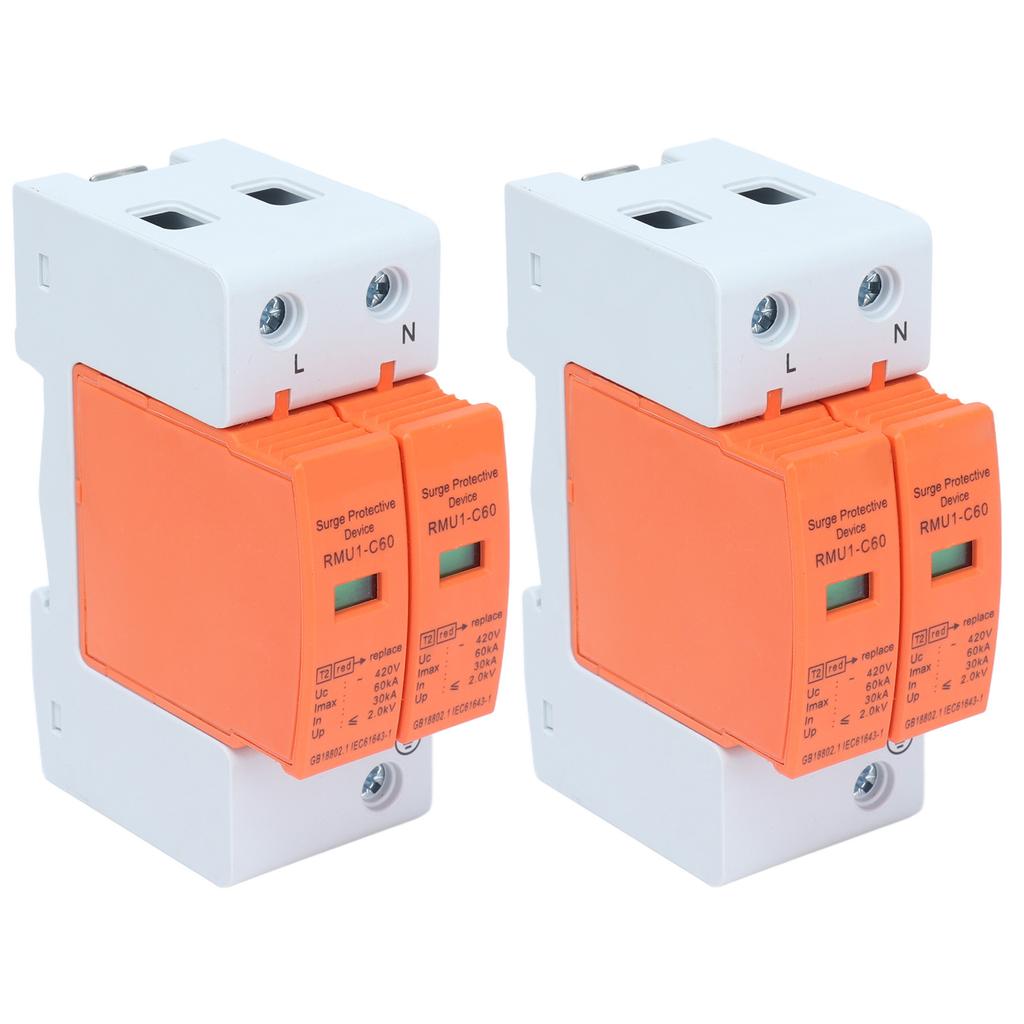 2Pcs SPD Surge Protective Devices AC Arrester Protector Home Circuit Breaker 2P 420V RMU1C6060kA