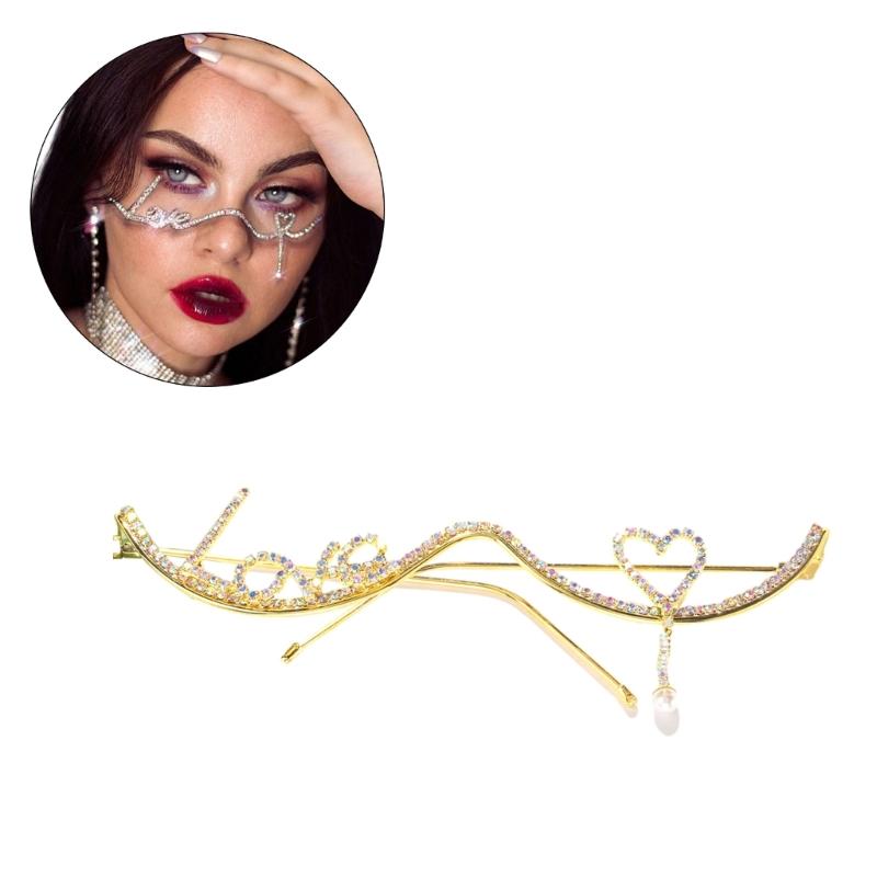 Rhinestones Love Eyeglasses Frame Glittering Face Chain Face Decorative Jewelry No Lens Half Frame Eyewear Party Favor