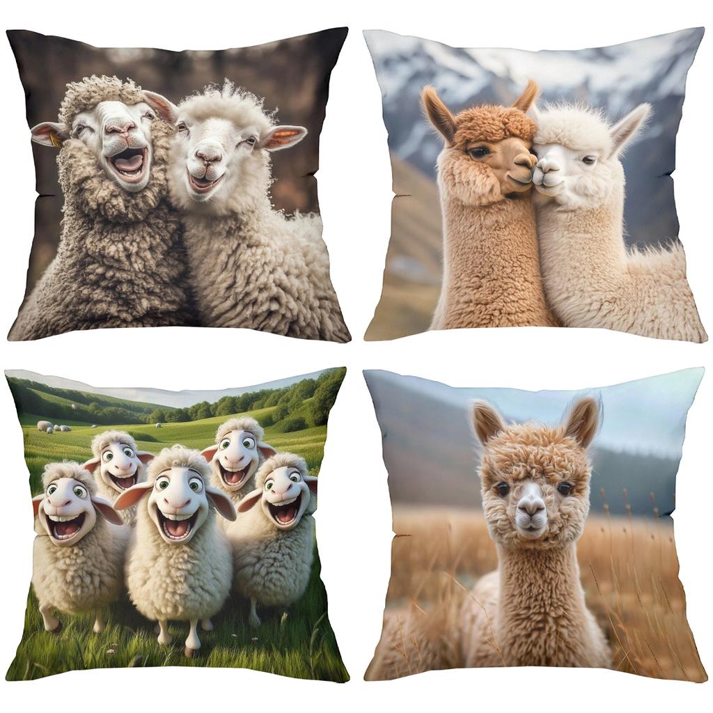 Cute Llama And Sheep Pattern Decorative Cushion Covers Polyester pillowcase, sofa decorative cushion cov Headboard Pillow