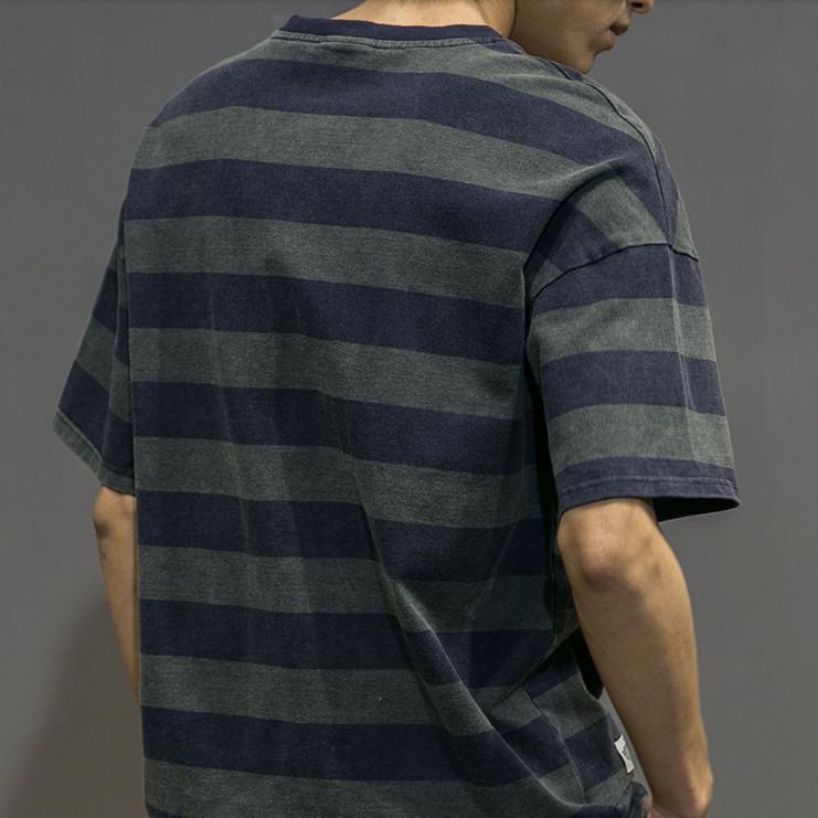 100% bavlna Pánské tričko s krátkým rukávem, kulatý výstřih, pruhované letní košile Korejská verze Trendy Tide Volné Polorukávy