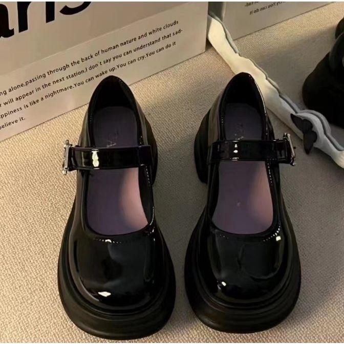 Black versatile college style platform small leather shoes women's new summer Mary Jane shoes love