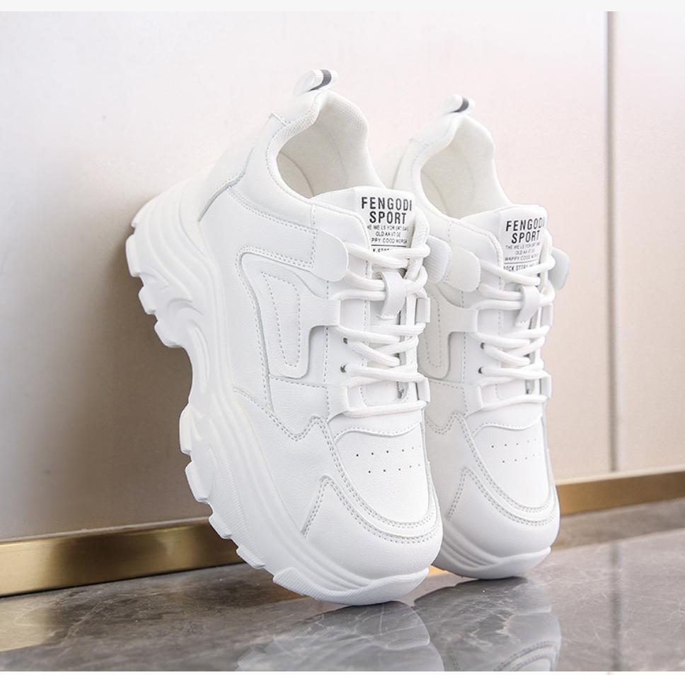 White Platform Women's Sneakers  Spring Lace-Up Thick Bottom Vulcanize Shoes Woman Pu Leather Breathable Sports Shoes Ladies