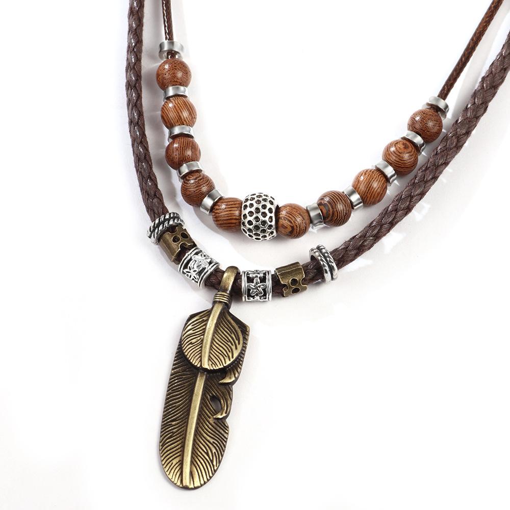 

Goth Multi-layer Ancient Tribe Vintage Coin Pendant Leather Beaded Weaved Prayer Necklace Fashion Jewelry Gifts