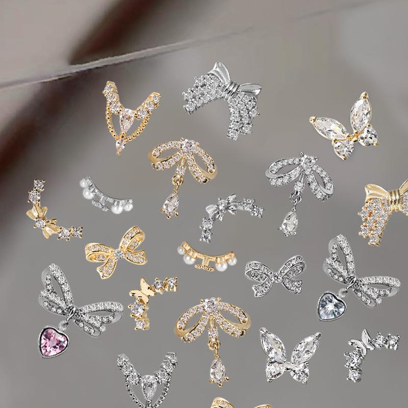 1Pcs Shiny Zircon 3D Butterfly Bow Nail Rhinestones Charm Diamond Crystal Alloy Pendant Luxury Nail Art Decorations Manicure Too