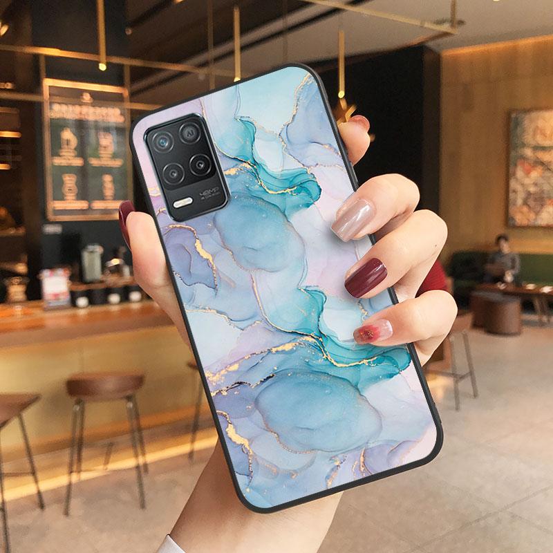 Blaue Marmor-Telefonhülle für OPPO Realme 8 7 6 5 C3 C21 C20 C21Y C11 X50 X3 SuperZoom F19 A94 A74 A91 A53S A54 A15 A11