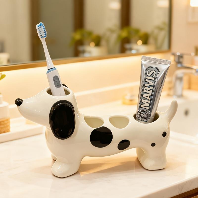 Spotted Dachshund Family Toothbrush Holder, Fits Electric Toothbrushes, Bathroom Storage & Valentine Gift
