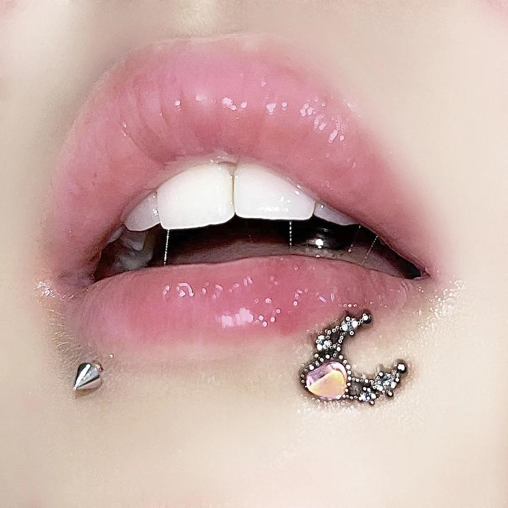 1pc Heart Moon Shape with Zircon Stainless Steel Lip Stud For Woman Girl Daily Party Earring Stud Cartilage Piercing Zircon