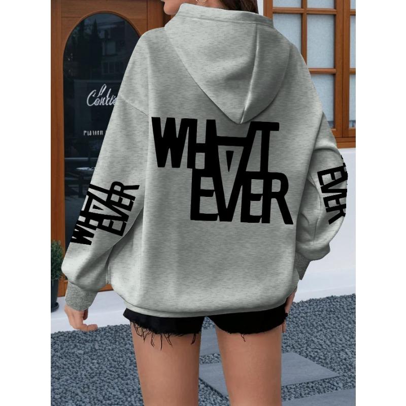 Street Style Casual English Slogan Printed Hoodie, Minimalist Black And White Bold Letter Breathable Everyday Versatile Loose Hooded Top