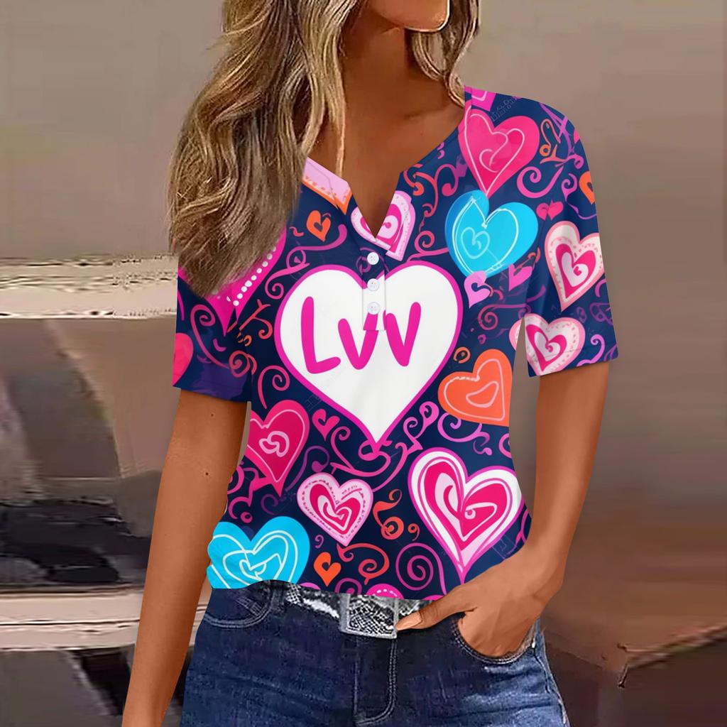 Damen T-Shirt Tee Print Knopf Kurzarm Täglich Wochenende Mode Basic V-Ausschnitt Reguläres Oberteil St. Patrick's Day