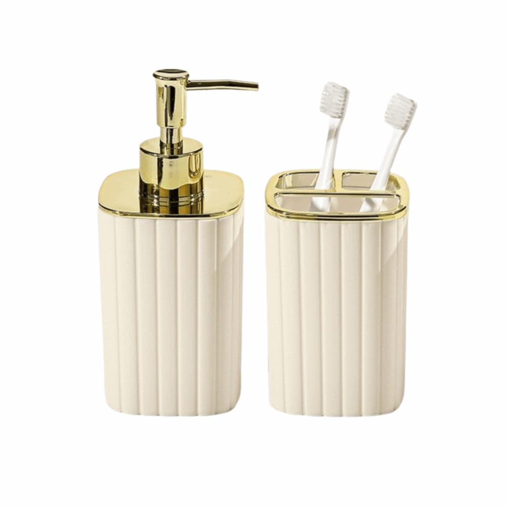 2 Pièces Distributeur de Savon & Porte-Brosse à Dents Fournitures de Salle de Bain Style Bohème Décor de Salle de Bain Salle de Bain Spa