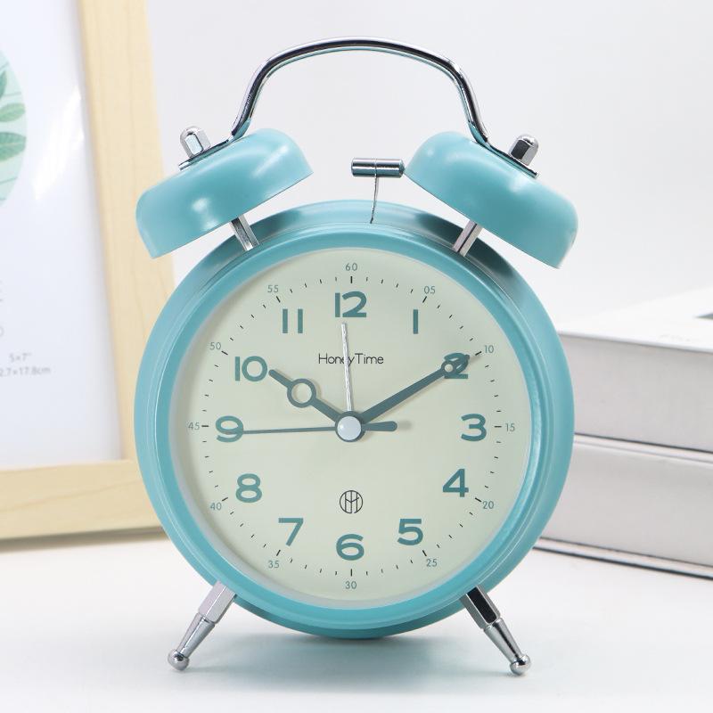 Simple Candy Color Bell Alarm Clock Watch Loud Lazy Bedside Night Light Silent Simple Fashion for Primary and Secondary School Students