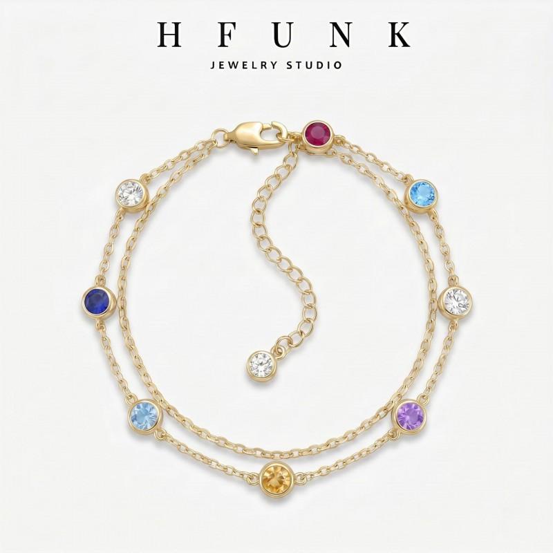 Rainbow Bubble Charm Bracelet Women Layered Stackable Geometric Design With Zircon Accents Gold Or Plated Copper