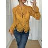 This Is A New Autumn Style of Fashionable and Sexy Cut-out Lace Stand-up Collar with Flared Sleeves and Breathable Knitted Lace Shirt