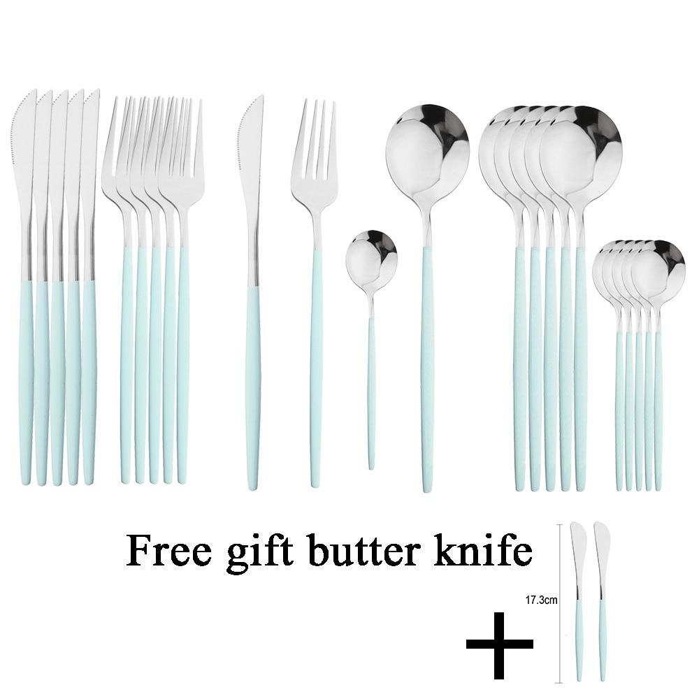 24Pcs Black Gold Dinnerware Set Stainless Steel Fork Spoon Knife Dinner Tableware With Butter Cheese Knife Basic Cutlery Set Kitchen