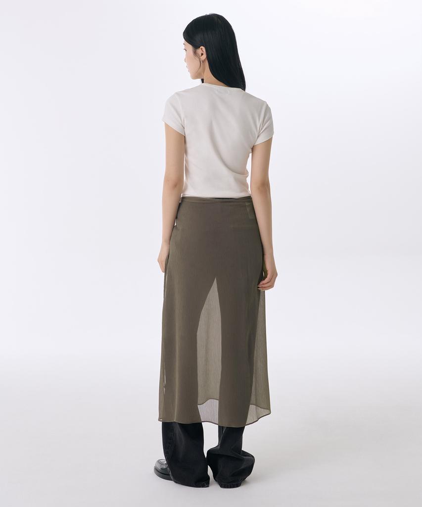 Musinsa Standard Woman Women'S Sheer Crinkle Layered Wrap Skirt_Long [Khaki Brown]