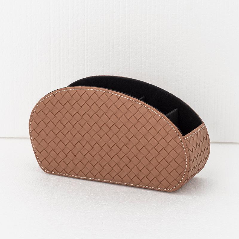 Remote Control & Desktop Organizer, PU Leather, 5-Compartment Storage Box for Office and Cosmetics