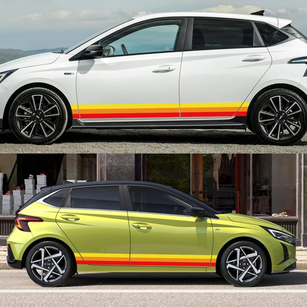 2PCS Car Waist Side Skirt Decor Sticker PVC Decal Accessories For Hyundai i20 WRC N Line 2009 2010 2011 2012 2017 2018 2025 2025