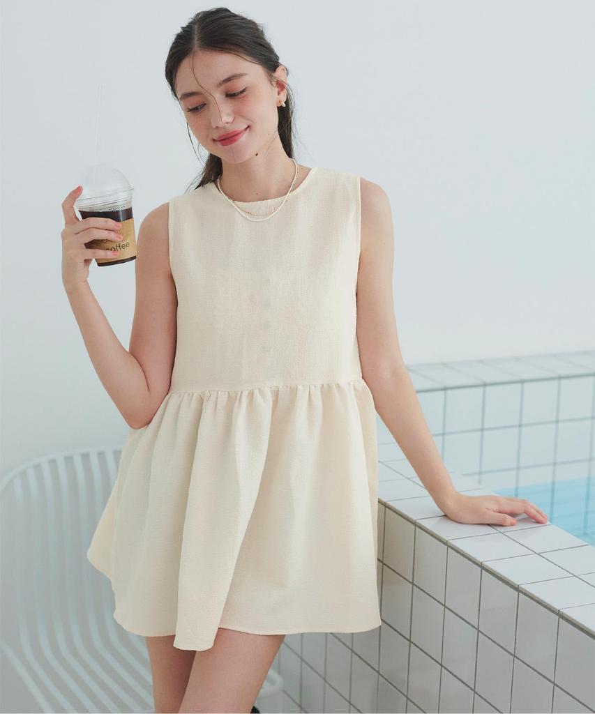 Seedless Sleeveless Tiered Guard DDXN1666 Large Tunic/Rash Women's Off-White