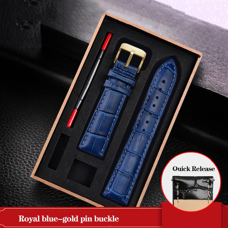 Leather Watchband Black Blue Cowhide Strap Butterfly Buckle Fits All Brands of Watches Men Women 12/14/15/16/18/19/20/22/23mm