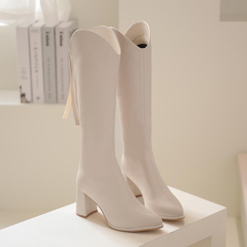 

Модные высокие кожаные ботинки с острым носком и толстым каблуком, женские ботинки-сигареты, на задней молнии, ботинки Мартин 40