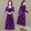 Golden Velvet D Printed Dress Women's Spring, Autumn and Winter Large Size Temperament Skinny Mom Dress