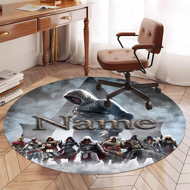 Custom Name Assassin's Creed Printed Round Rug Carpet Chair Rug Area Rug Entryway Doormats,for Office Chair Living Room Bedroom Kitchen Room.