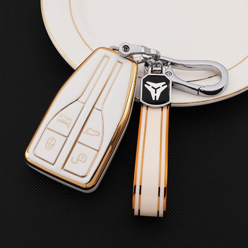 FAW Hongqi HS5 HS7 Key Case: Women's Hot Selling Soft TUP Rubber with Gold Edge H9 Car Protective Shell