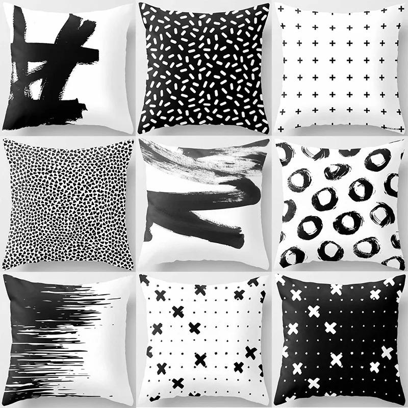 Black and White Abstract Geometric Pillowcase Creative Brushstrokes Ins Style Cushion Modern Simple Home Decoration Sofa Pillow