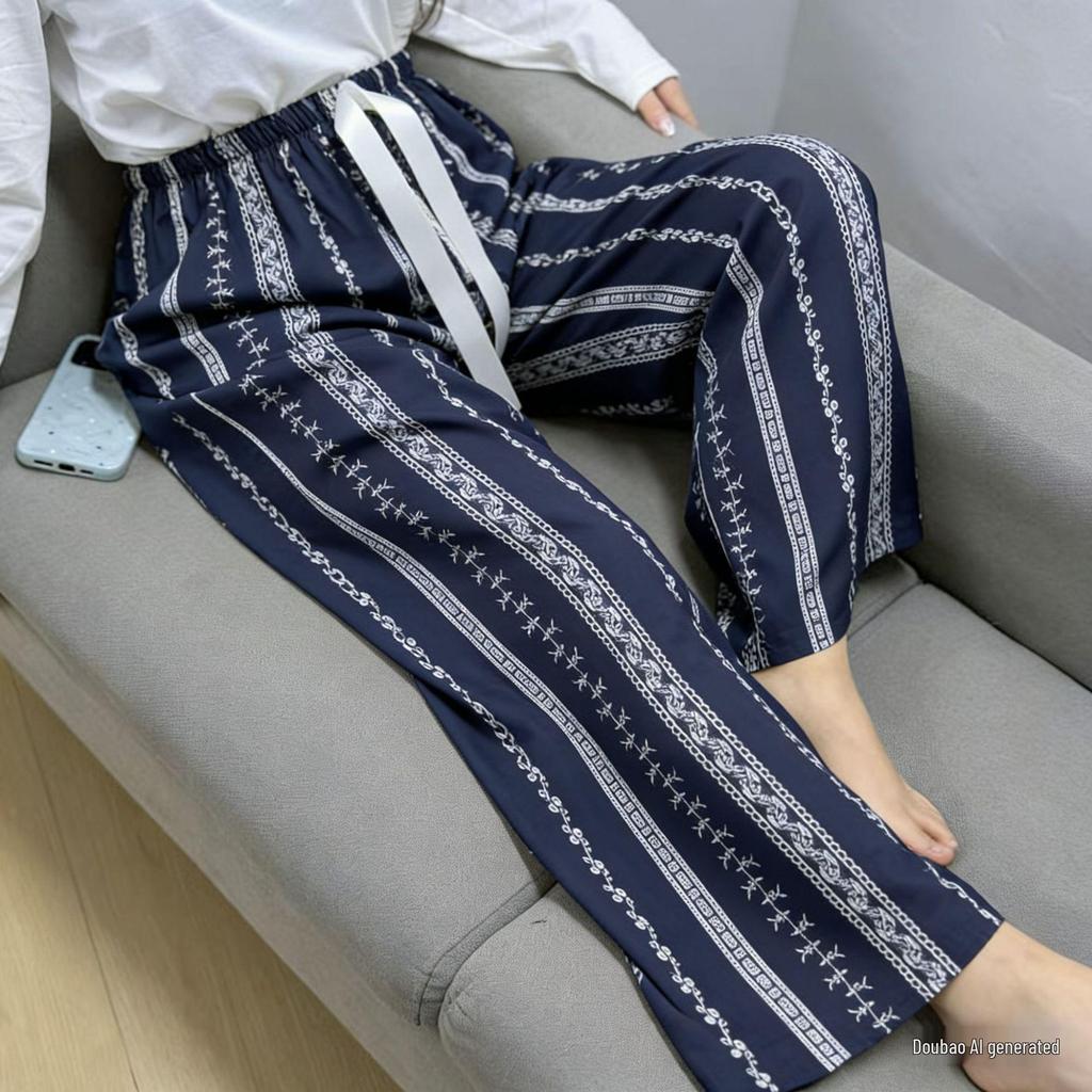 Three Sizes Women's Cotton Silk Wide-Leg Rayon Pants - Spring/Summer Breathable, Plus Size Casual Home Sleepwear