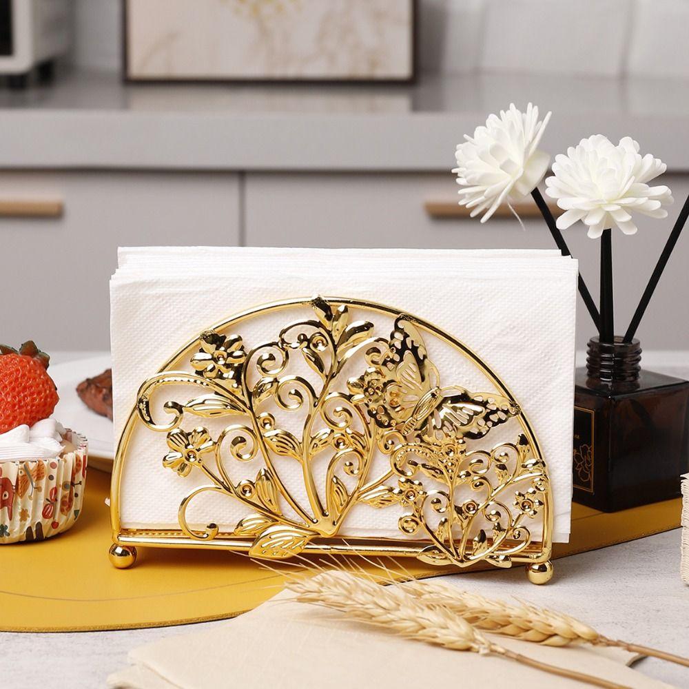 Hollowed-out Design Metal Napkin Holders Flowers&Leaves Tissue Storage Rack  Countertops