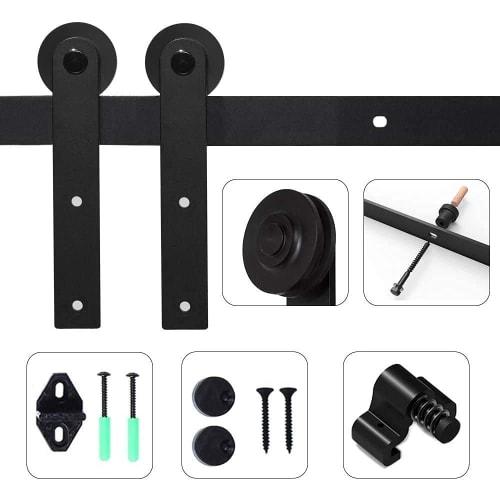 CCJH 5FT/1.53m Retro Steel Sliding Door Rail, Hanging Door Rail Hardware for DIY Sliding Doors, Single Wooden Barn Doors