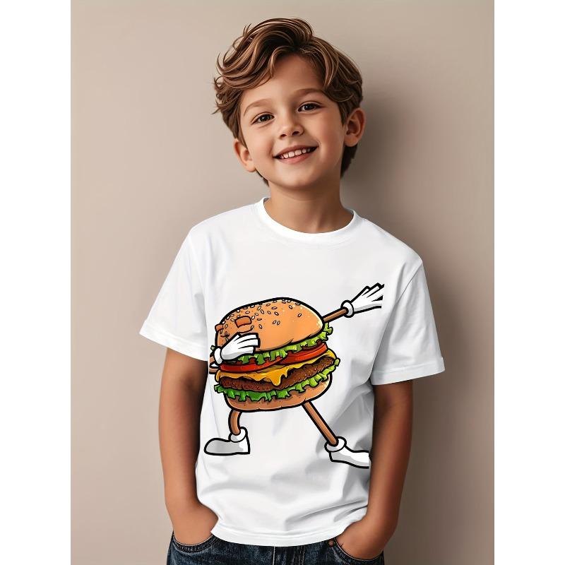 

European sizes Fun Cheese Burger Enthusiast Kids T-Shirt - Black Short Sleeve with a Playful Burger Design, Soft Everyday Wear for Boys 98cm белый