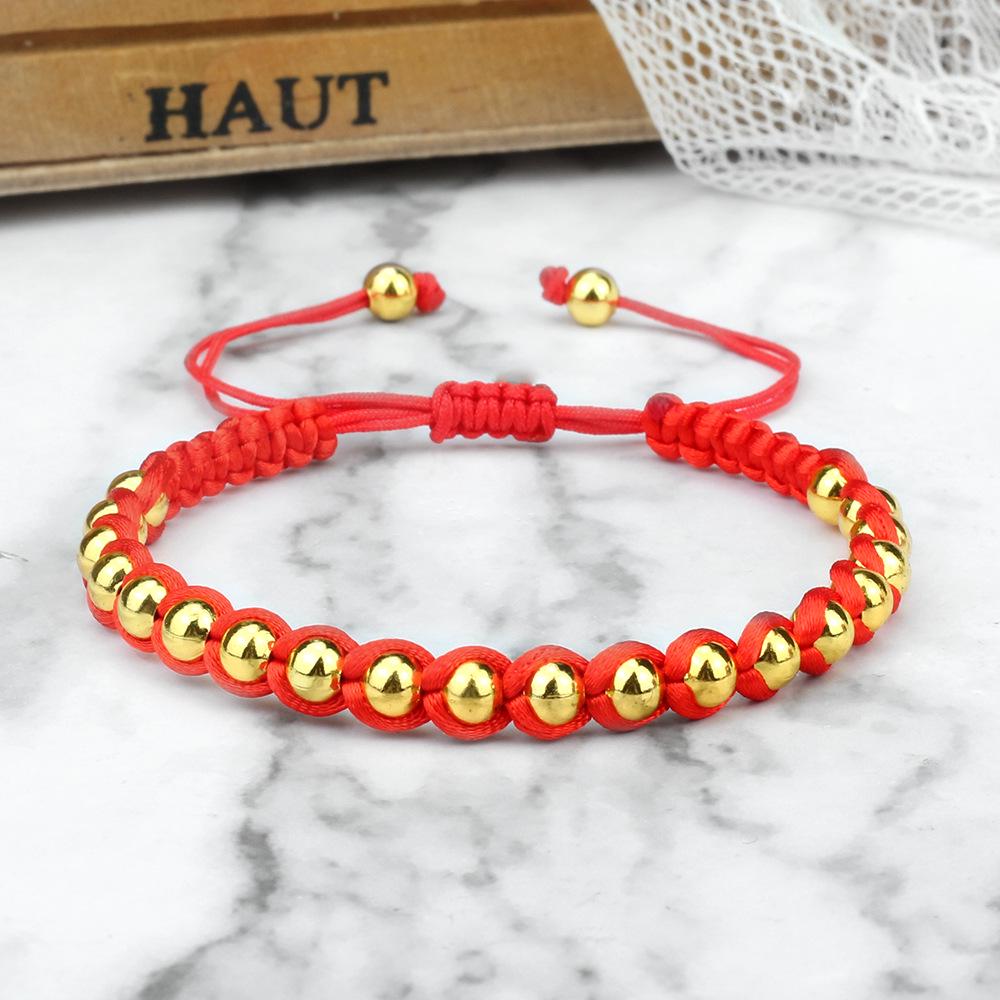 Zodiac Year Handmade Red Rope Woven Bracelet with Metal Beads, Unisex Light Luxury Style.
