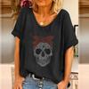 Women's T-shirt 3D Horror Skull Print V-neck Top Short Sleeved
