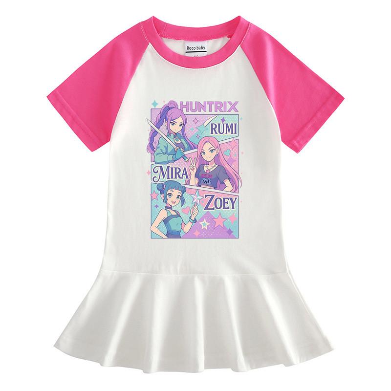 Girls Kpop Rumi Mira Zoey Hunters Print Raglan Sleeves Summer Dress