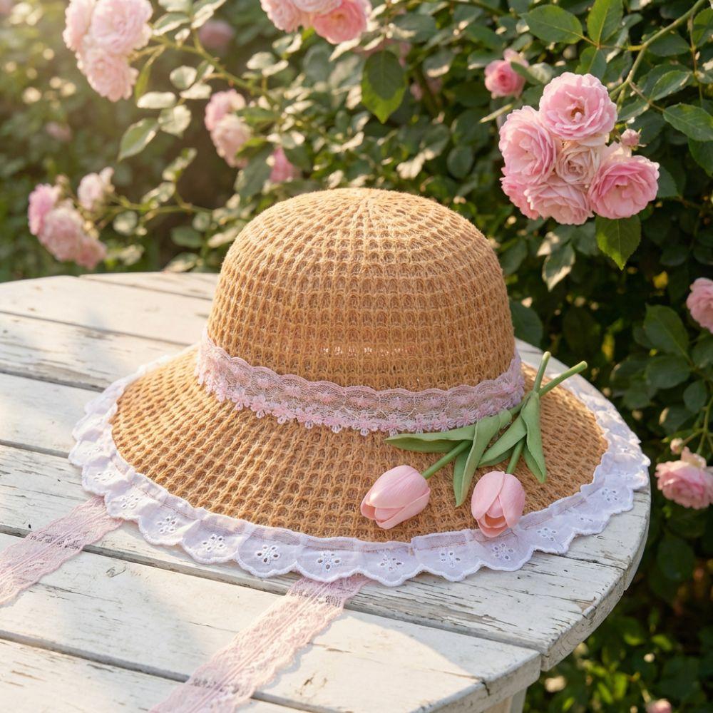 Lace Straw Hat Wide Brim Sunshade Hat Fashion Sunscreen Hat  Summer