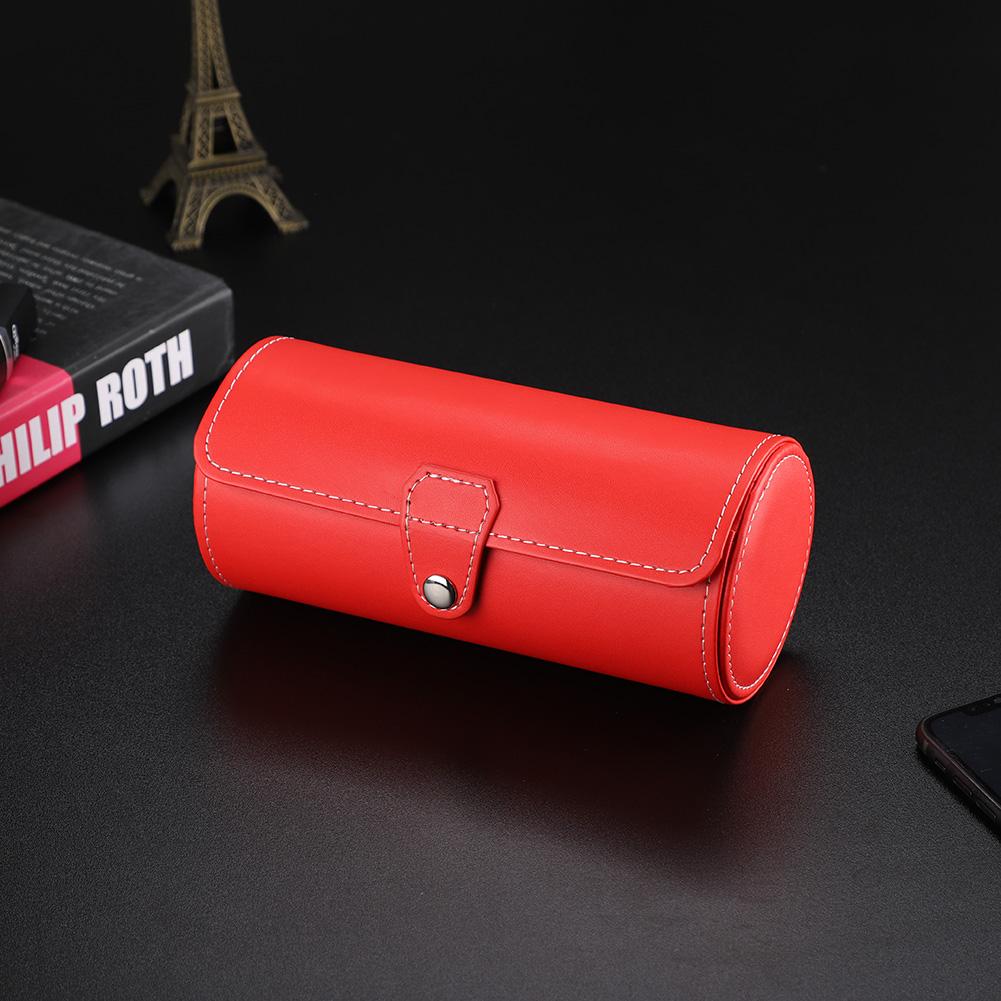 Wristwatch Watch PU Roll Holder Rings Earrings Display Case Jewelry Gift Box Storage (Rose Red)