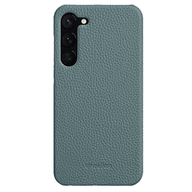 MELKCO For Samsung Galaxy S22 5G Genuine Cow Leather Coated PC Phone Shell Incomplete Cover
