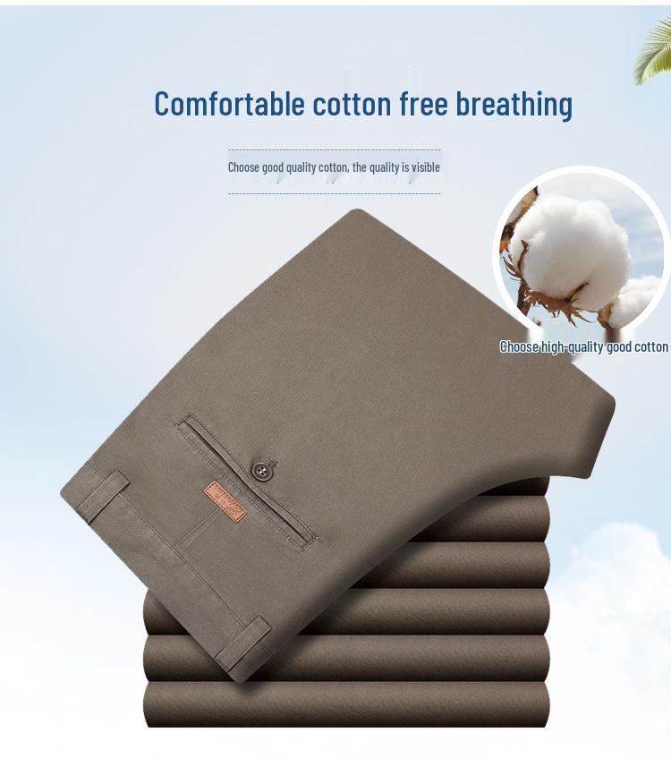 Pantaloni Casual de Vară din Bumbac cu Croială Largă pentru Bărbați - Talie Înaltă, Picior Drept, Cu Pliuri Duble pentru Bărbați de Vârstă Mijlocie și Vârstnici