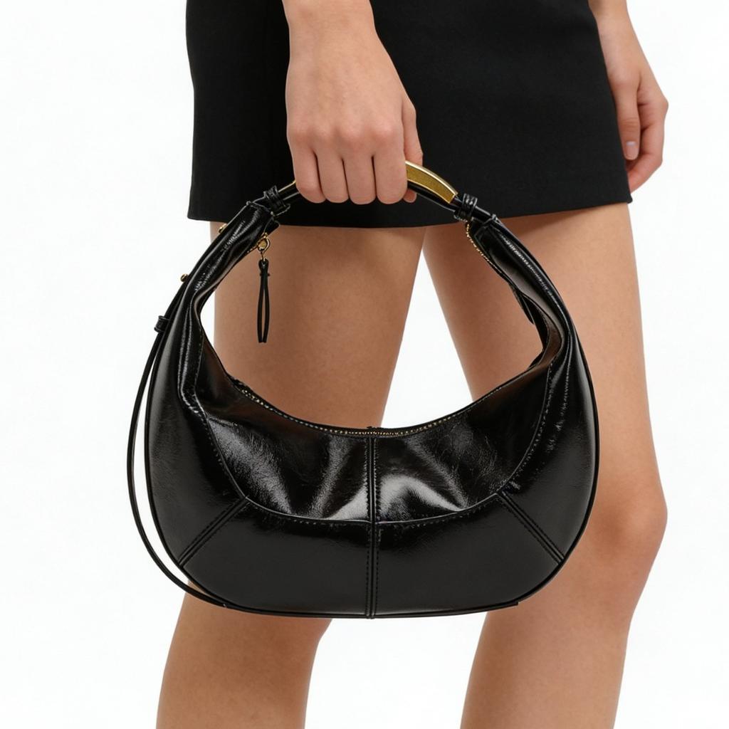 Metal Handle Crescent Bag Women'S Niche Design High-End Underarm Bag Commuting Half-Moon Shoulder Women'S Bag