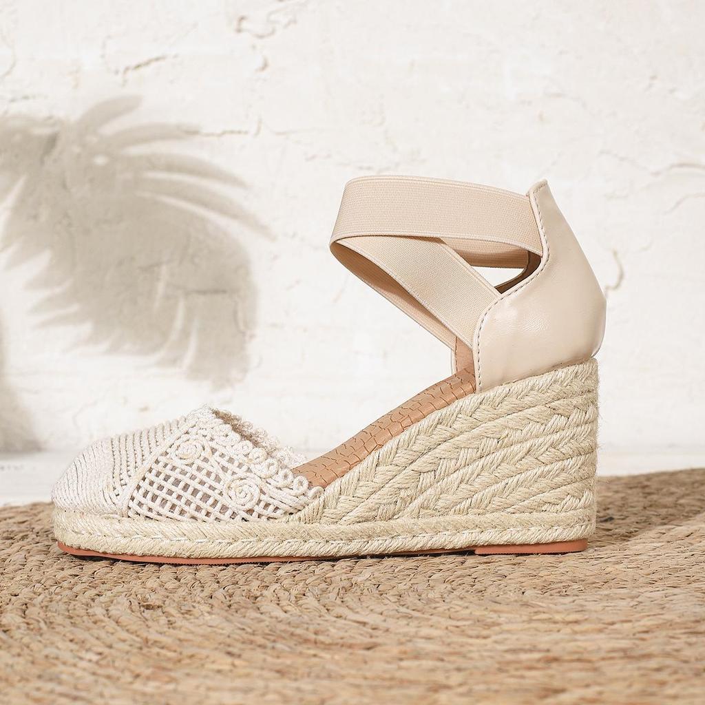 Women's Plus Size High Heel Straw Woven Sandals - Thick Sole, Height Increasing, Single Strap, European & American Style.